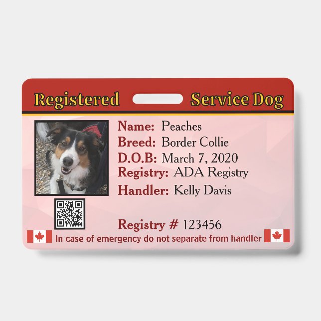 Badge de chien de service Canada (Avant)