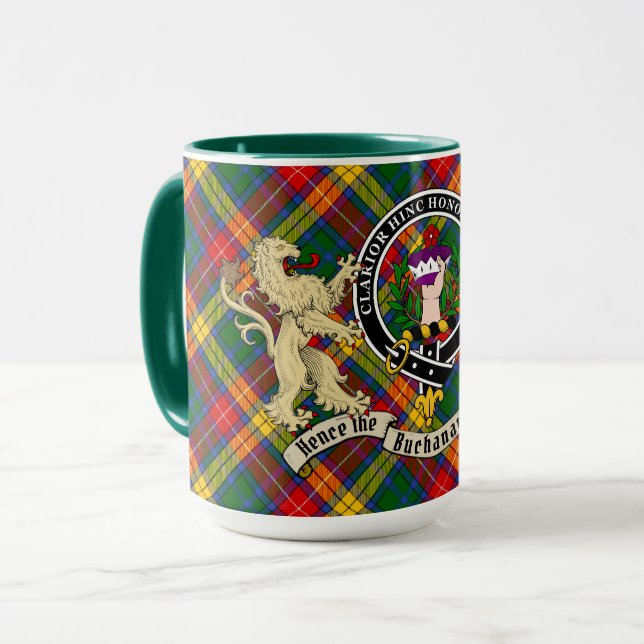 Badge de clan Buchanan & Mug personnalisée Tartan (Devant gauche)