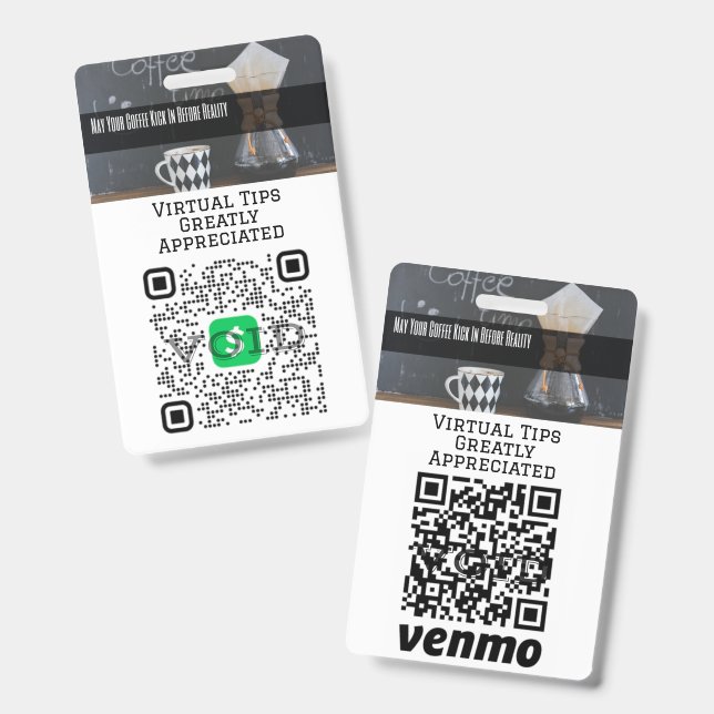 Badge de code QR pour les pourboires virtuels sans (Avant & arrière)