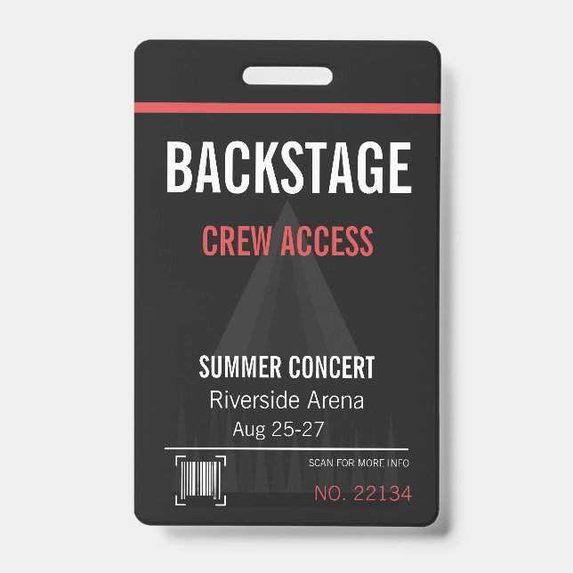 Badge de concert Accès Backstage avec code QR (Avant)