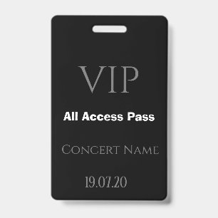 Badge de concert Simple Black VIP All Access Pass