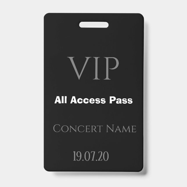 Badge de concert Simple Black VIP All Access Pass (Avant)