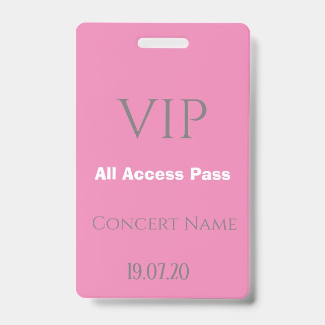 Badge de concert Simple Pink VIP All Access Pass (Avant)