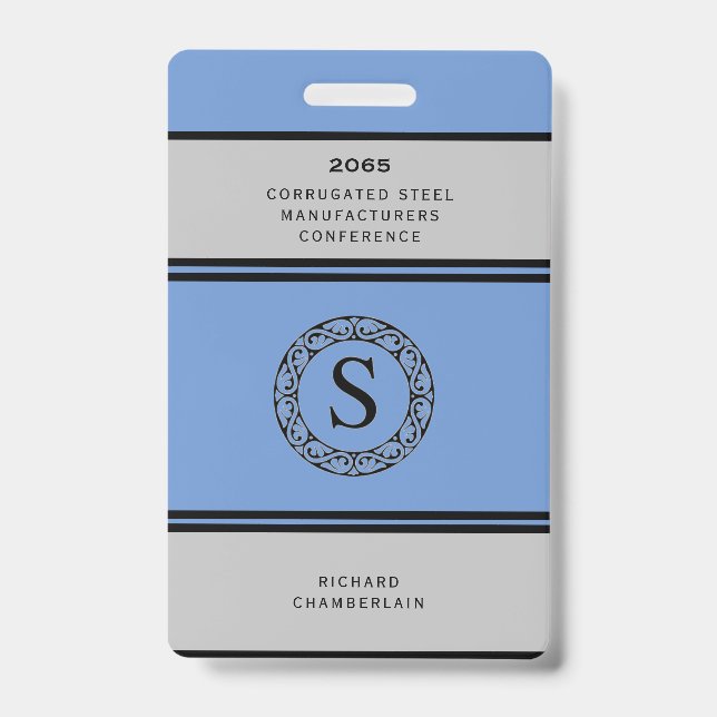 Badge de conférence Bleu & Gris avec logo (Avant)