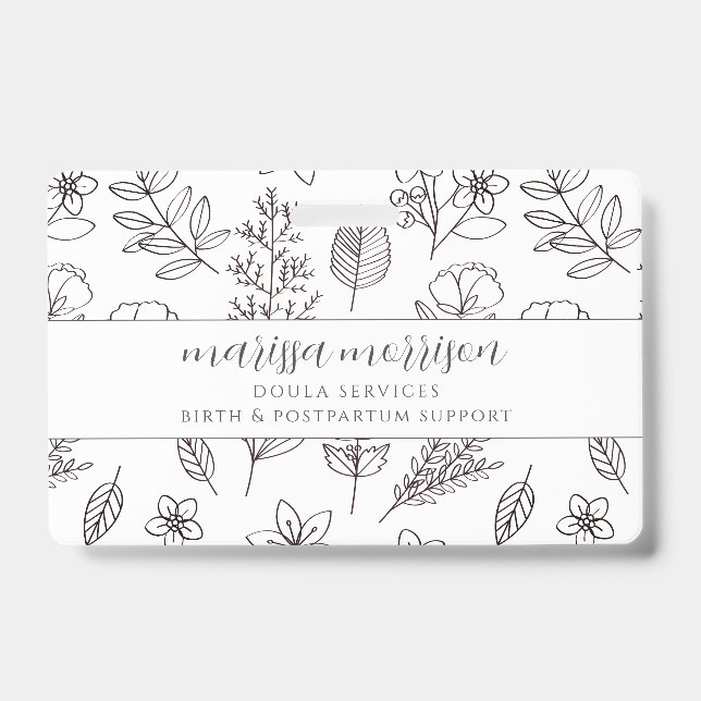 Badge de doula florale dessinée à la main sur fond (Avant)