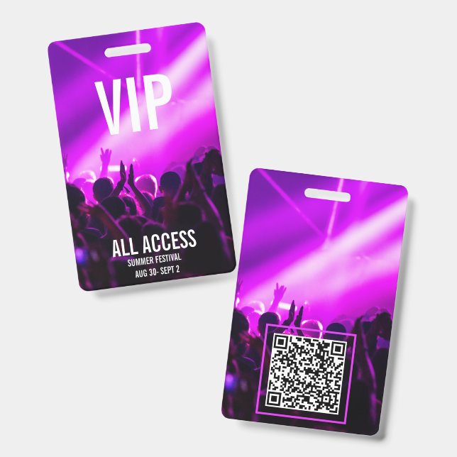 Badge de festival VIP accès complet QR Code (Avant & arrière)