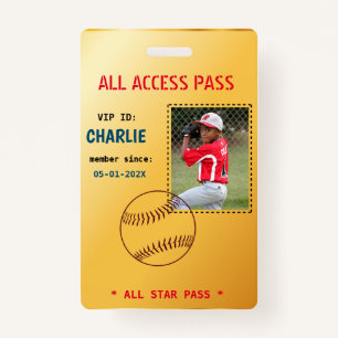 Badge de fête d'anniversaire VIP Access Baseball