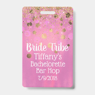 Badge de fête de Bachelorette rose et or