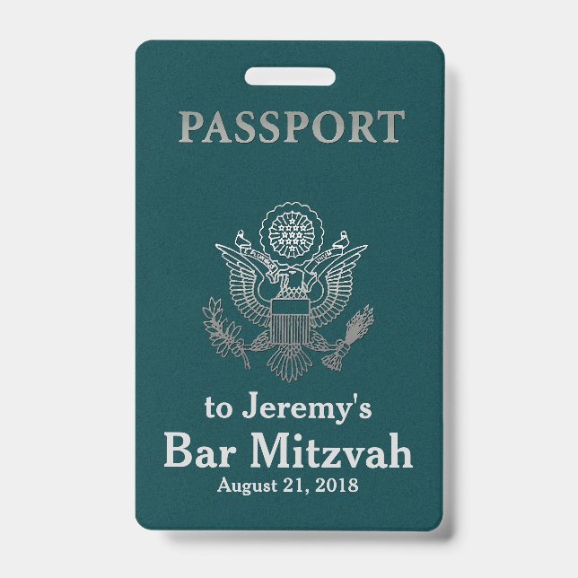 Badge de fête de Bar Mitzvah passeport sarcelle et (Avant)