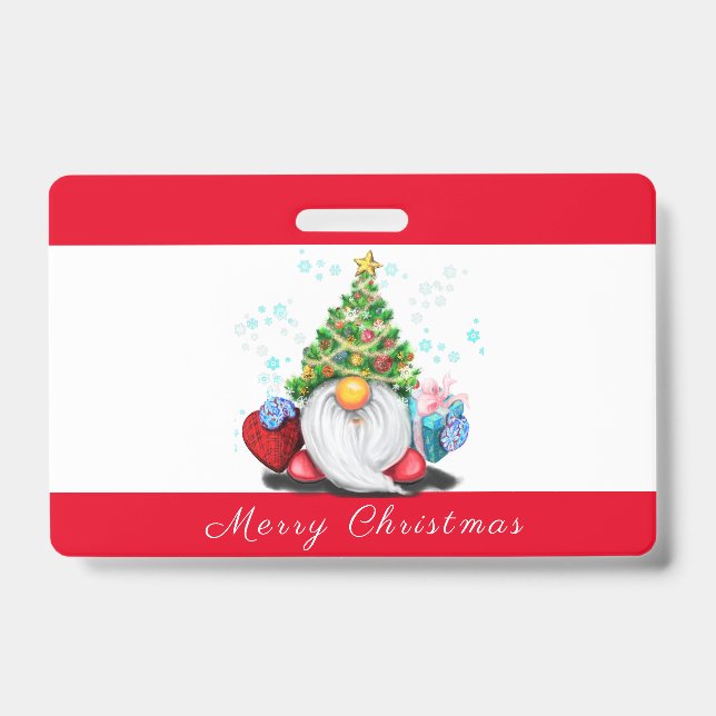Badge de fête de Noël Gnome avec cadeau (Avant)