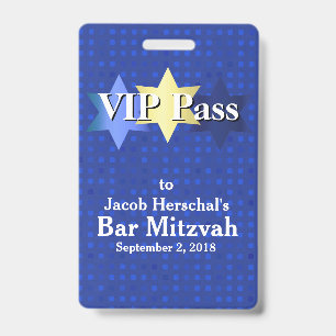 Badge de fête VIP Bar Mitzvah Bleu avec Étoiles