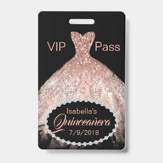 Badge de fête VIP Quinceañera robe pailletée corai