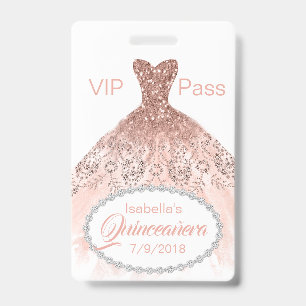Badge de fête VIP Quinceañera robe pailletée corai