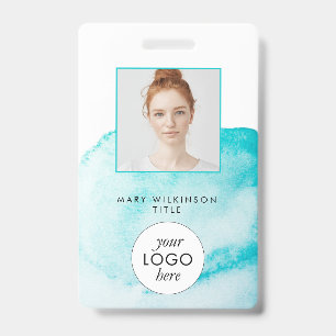 Badge de fond aquarelle bleu aqua