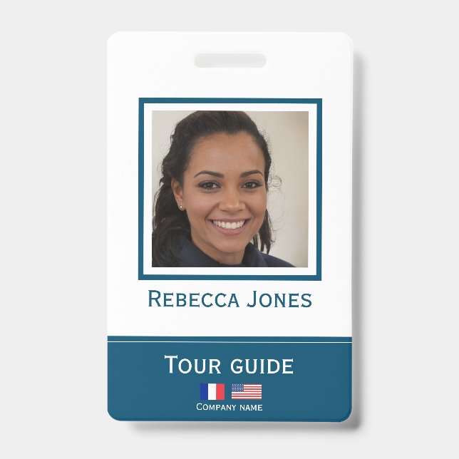 Badge de guide de tour personnalisé avec photo, no (Avant)