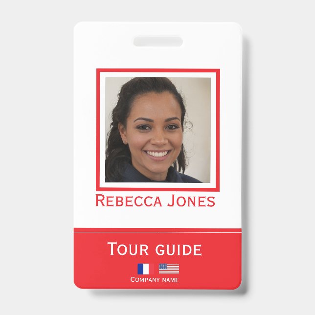 Badge de guide de tour personnalisé avec photo, no (Avant)