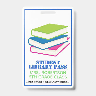 Badge de laissez-passer de la bibliothèque scolair