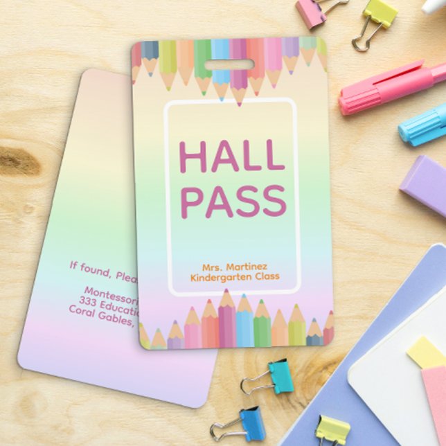 Badge de laissez-passer pour enseignants arc-en-ci (Hall Pass Badge)