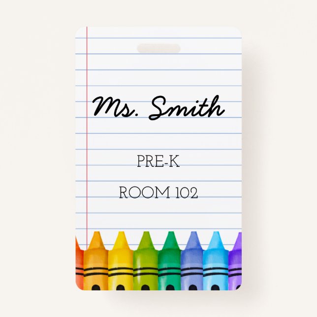 Badge de l'enseignant de garderie pré-K avec Crayo (Devant)