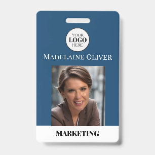 Badge de logo bleu avec code QR de photo d'identif