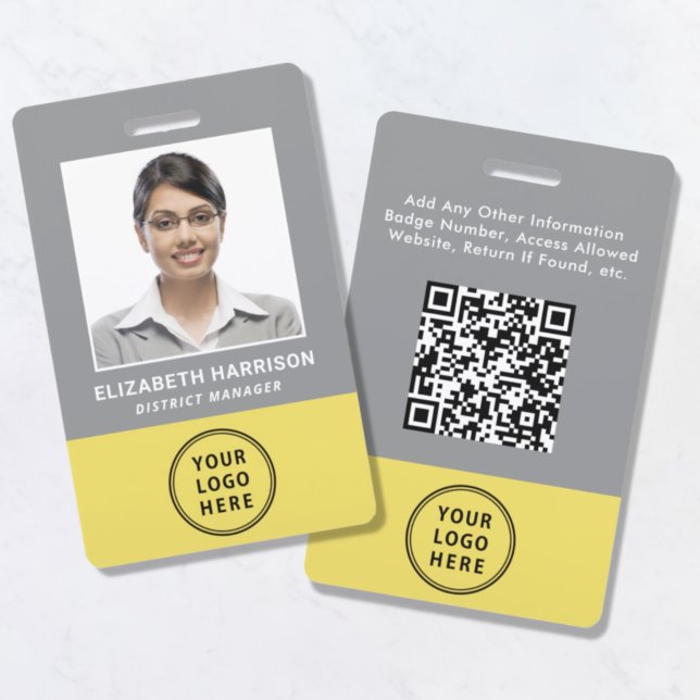Badge de logo QR Code Gris Jaune ID employé (Créateur téléchargé)