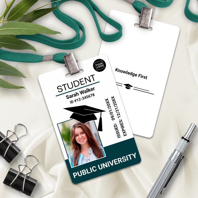 Badge de l'université scolaire pour photo d'identi (Student Photo ID School University Badge – Teal)