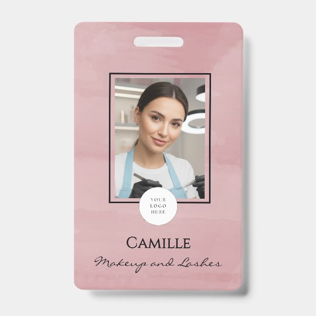 Badge de maquillage photo de logo de script rose (Avant)
