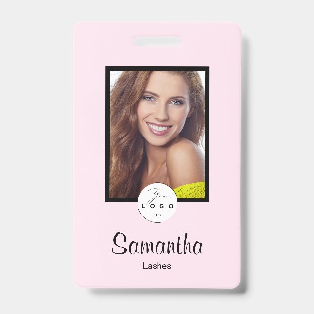 Badge de Maquillage Photo Logo Script Noir Rose Ro (Avant)