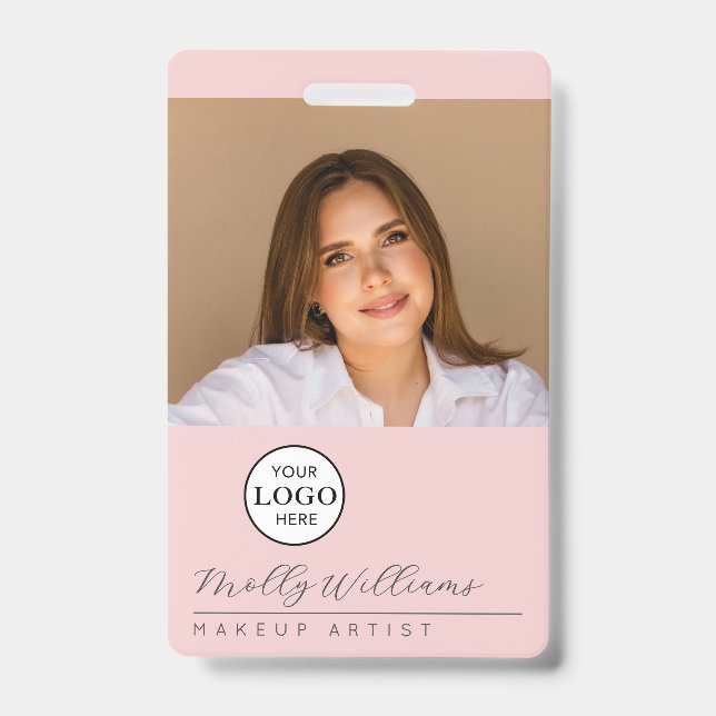 Badge de Maquillage Photo Logo Script Rose Fardé (Avant)