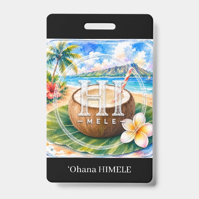 Badge de nom ʻOhana HIMELE Noix de coco (Avant)