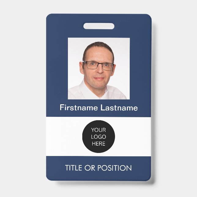 Badge de nom bleu foncé avec photo d'identité (Avant)