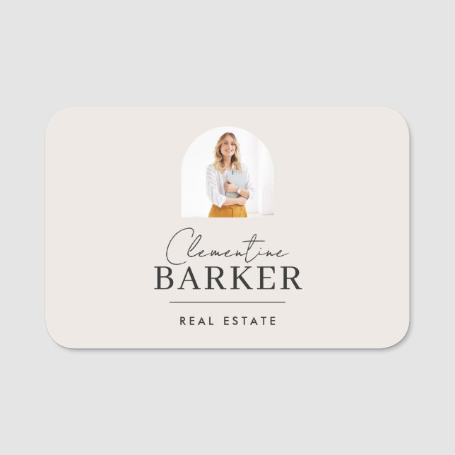 Badge de nom de l'agent immobilier moderne avec ar (Devant)