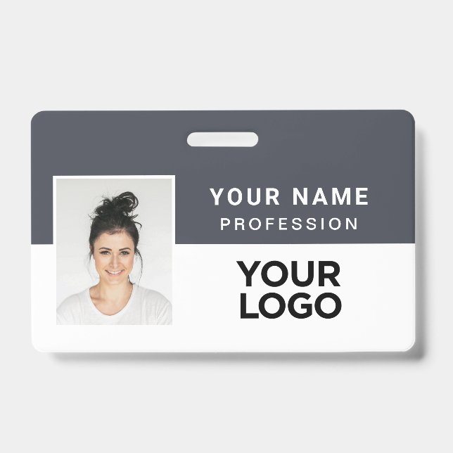 Badge de nom de photo d'employé de la société gris (Avant)