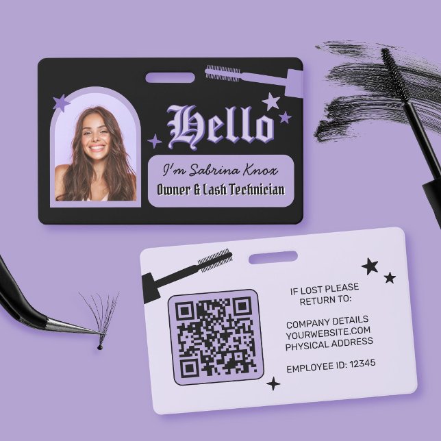 Badge de nom de technicien en cils gothique violet (Purple and Black Gothic Lash Technician Name Badge)