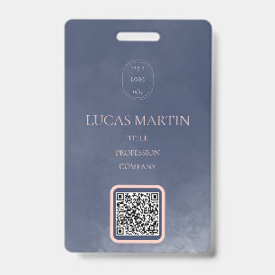 Badge de nom d'employé à code QR bleu marine fumé