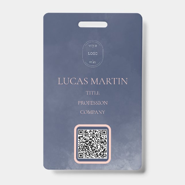 Badge de nom d'employé à code QR bleu marine fumé (Avant)