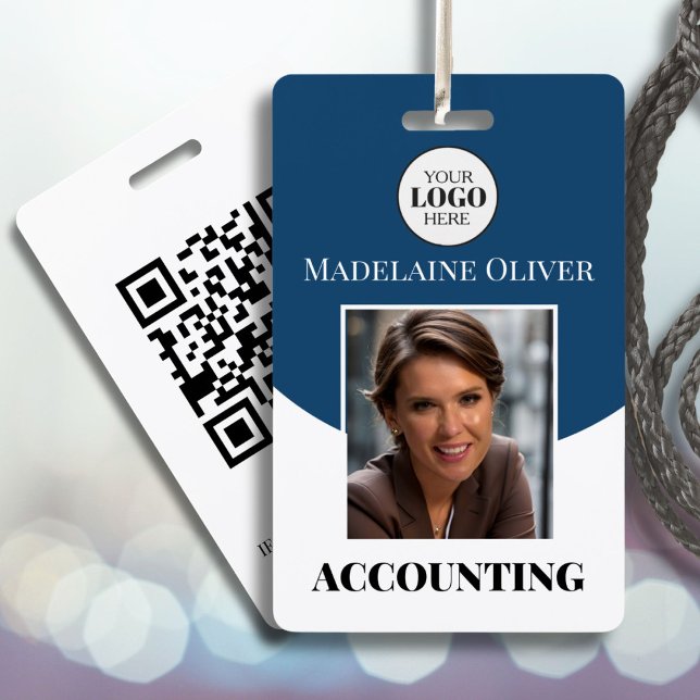Badge de nom d'employé avec logo photo bleu (Créateur téléchargé)