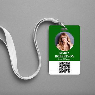 Badge de nom d'employé Minimaliste Photo Code QR V