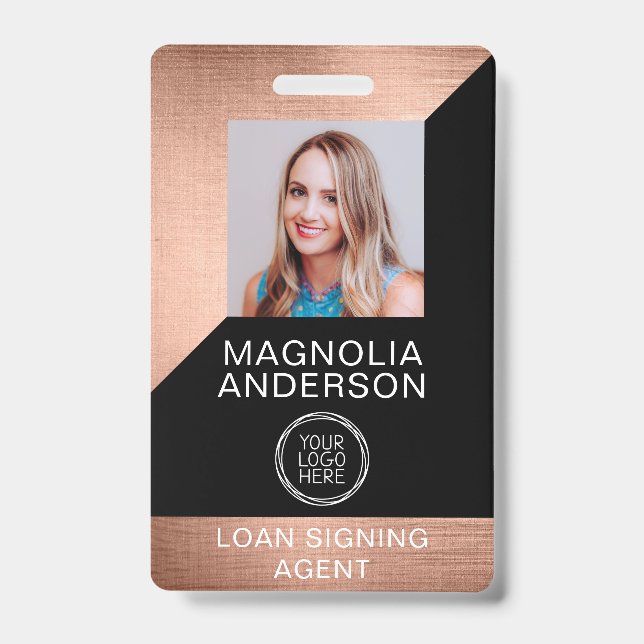 Badge de nom en métal brossé avec photo d'employé  (Avant)