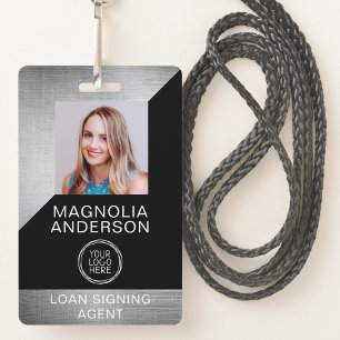 Badge de nom en métal brossé avec photo d'employé 