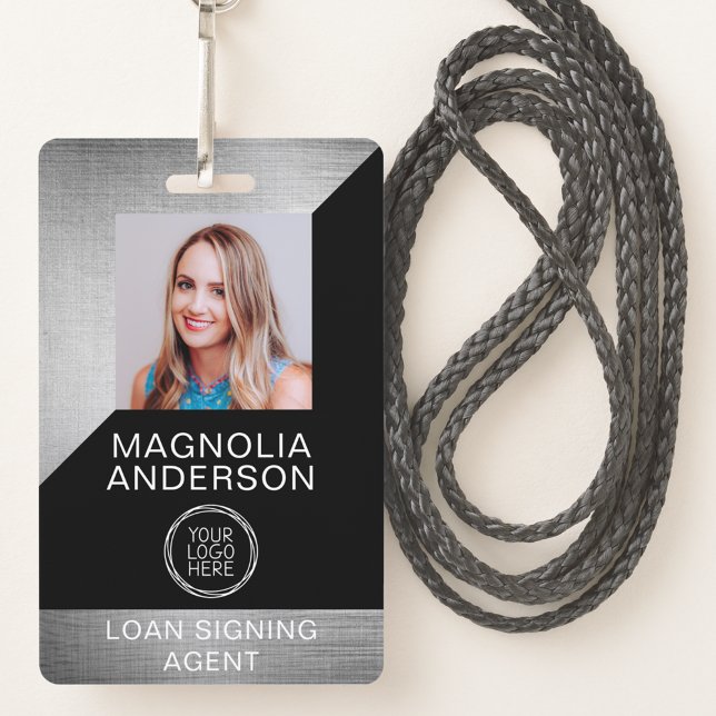 Badge de nom en métal brossé avec photo et code-ba (Créateur téléchargé)