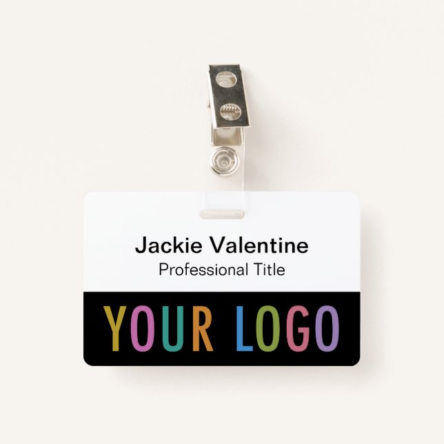 Badge de nom en PVC noir avec cordon ou bobine (Devant avec clip)