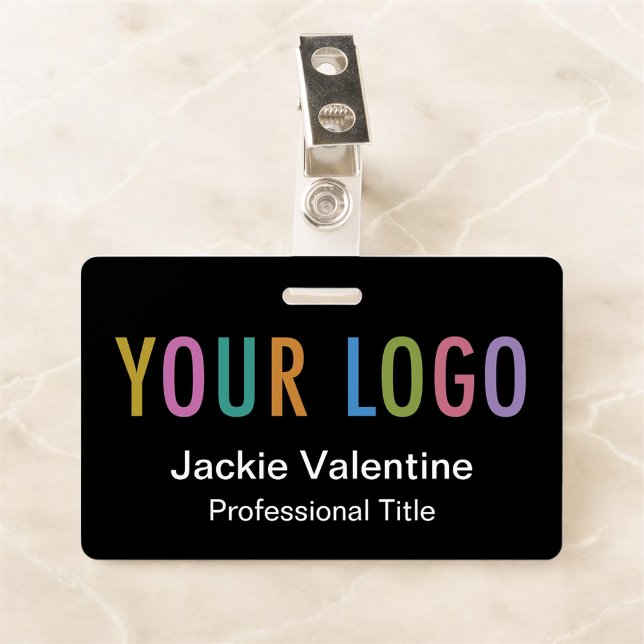 Badge de nom en PVC noir avec logo Clip Reel Lanya (MISOOK Black Horizontal Employee Name Badge with Logo and Clip)