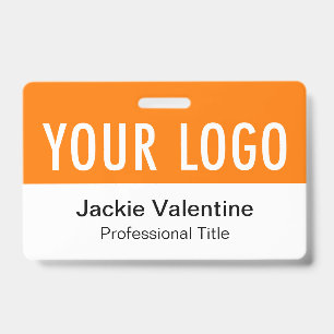 Badge de nom en PVC orange avec logo horizontal po