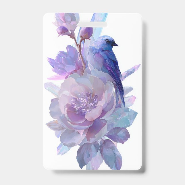 Badge de nom Fleur pastel Oiseau (Avant)