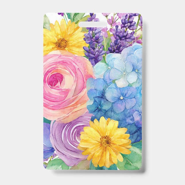 Badge de nom floral coloré | (Avant)