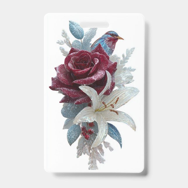 Badge de nom floral Lily Rose Rouge (Avant)