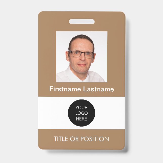 Badge de nom marron clair avec photo d'identité (Avant)