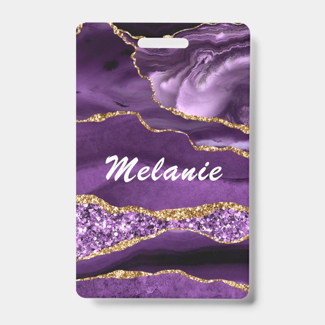 Badge de nom personnalisé Agate Violet Violet Or P (Avant)