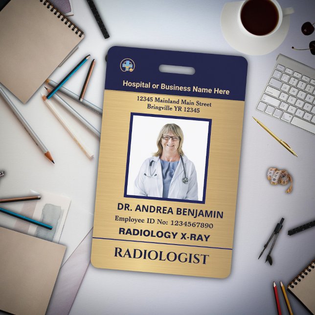 Badge de nom personnalisé avec photo d'employé et  (Modern ID Identification Hospital Doctor Employee Photo Custom Card Badge)